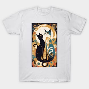 Gustav Klimt's "The Kiss" Inspired Cats: Whimsical Feline Romance T-Shirt